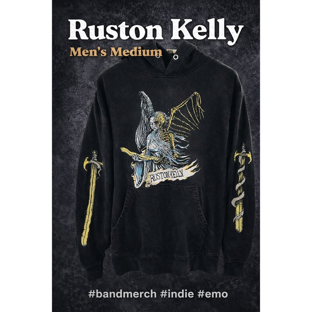 Ruston Kelly Skeleton Angel Hoodie Black Graphic Band Merch Indie Emo Men's M